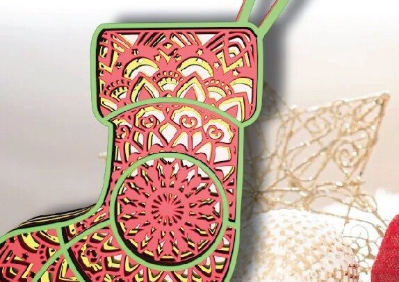 Intra απο ξύλο plywood 3mm-4mm πάχος Χριστουγεννιάτικη κάλτσα, ντεκόρ, , στρώσεις, Δίασταση 30x20 cm INTRAFABR-32318321