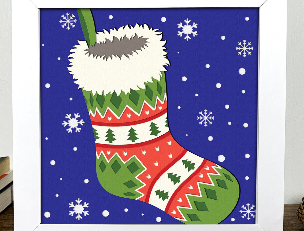 Σετ των 3 Intra απο ξύλο plywood 3mm-4mm πάχος Χριστουγεννιάτικες κάλτσες 3D Shadow Box Δίασταση 7x7 cm INTRAFABR-85759403