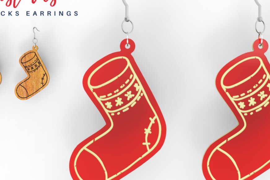 Σετ των 3 Intra απο ξύλο plywood 3mm-4mm πάχος Χριστουγεννιάτικες Κάλτσες Σκουλαρίκια | Χριστούγεννα Δίασταση 3x3 cm INTRAFABR-85340472