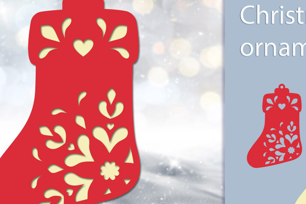 Σετ των 2 Intra απο ξύλο plywood 3mm-4mm πάχος Χριστουγεννιάτικες κάλτσες με στρώσεις χαρτί Δίασταση 15x15 cm INTRAFABR-110596385