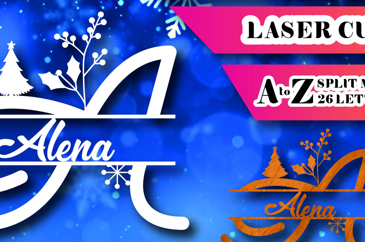 Σετ των 2 Intra απο ξύλο plywood 3mm-4mm πάχος Christmas Split Monogram Cut  Δίασταση 15x15 cm INTRAFABR-105042576