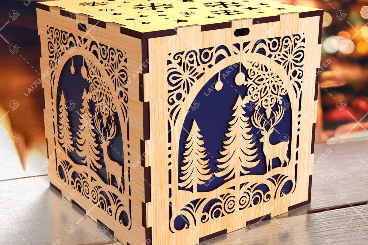 Σετ των 3 Intra απο ξύλο plywood 3mm-4mm πάχος Χριστουγεννιάτικο κουτί δώρου Squar με Δίασταση 4x4 cm INTRAFABR-108266920