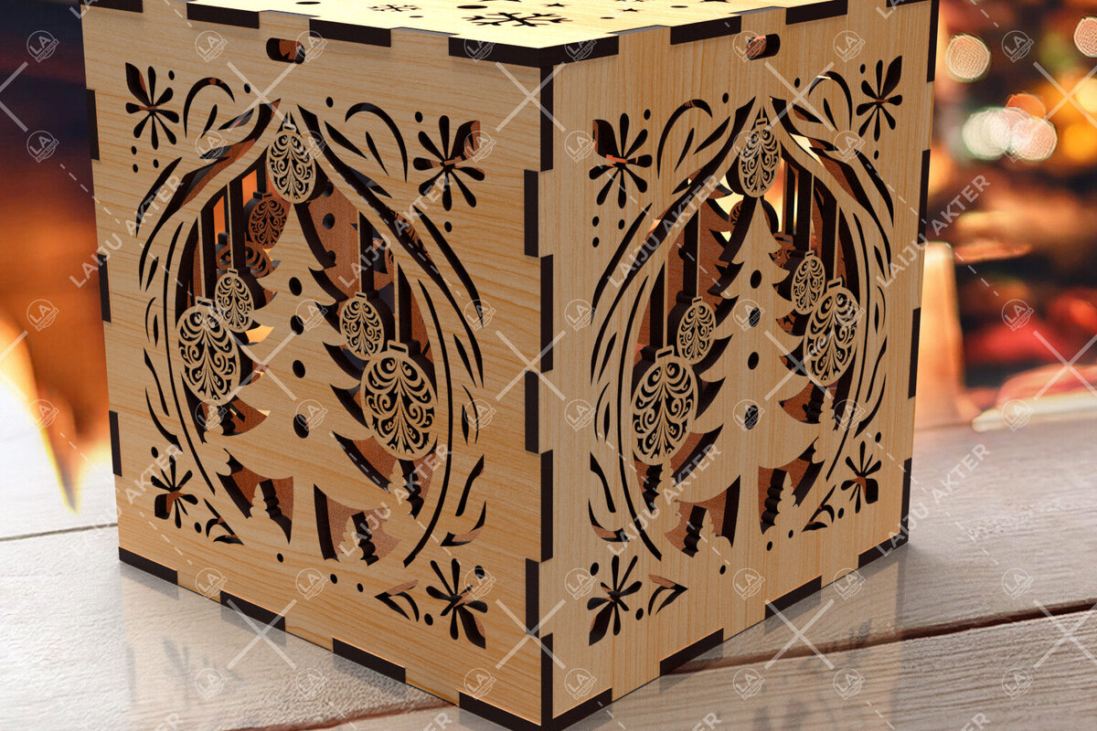 Σετ των 3 Intra απο ξύλο plywood 3mm-4mm πάχος Χριστουγεννιάτικο κουτί δώρου Squar με Δίασταση 4x4 cm INTRAFABR-108266928