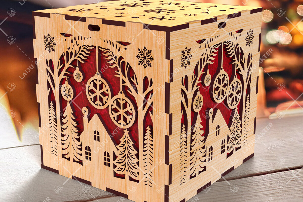 Σετ των 3 Intra απο ξύλο plywood 3mm-4mm πάχος Χριστουγεννιάτικο κουτί δώρου Squar με Δίασταση 4x4 cm INTRAFABR-108266949