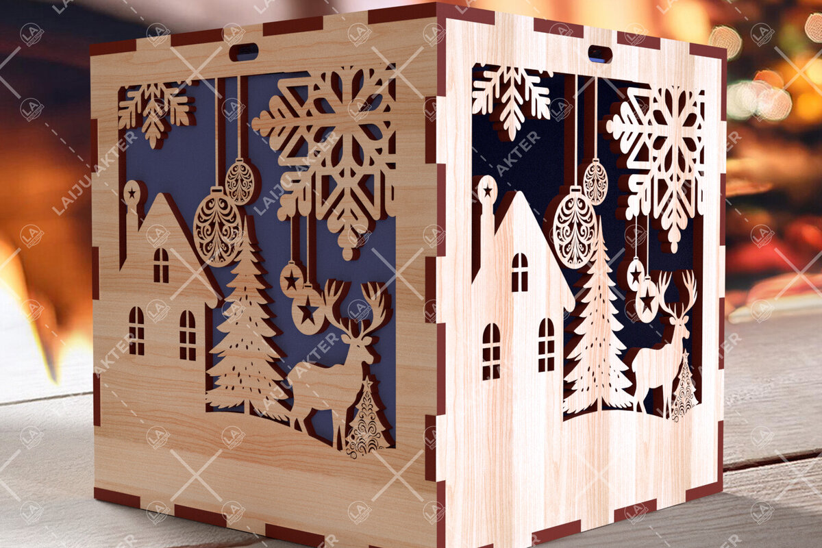 Σετ των 3 Intra απο ξύλο plywood 3mm-4mm πάχος Χριστουγεννιάτικο κουτί δώρου Squar με Δίασταση 4x4 cm INTRAFABR-108266909