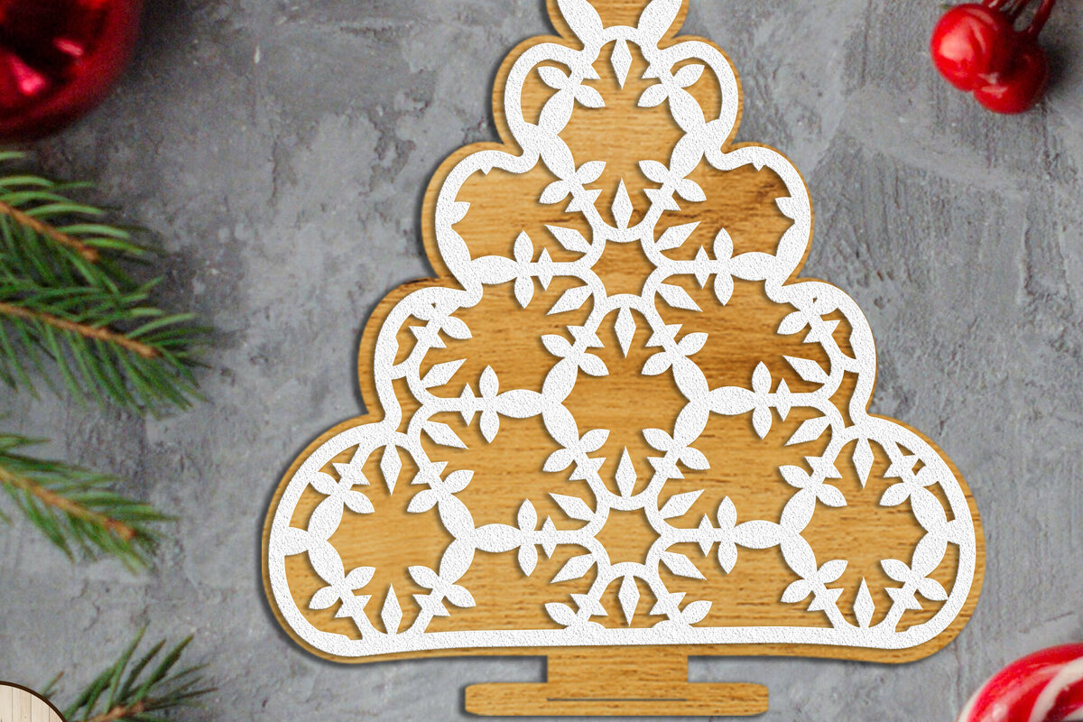 Σετ των 3 Intra απο ξύλο plywood 3mm-4mm πάχος Χριστουγεννιάτικη στάση με στολίδια πρότυπο Δίασταση 4x4 cm INTRAFABR-108931894