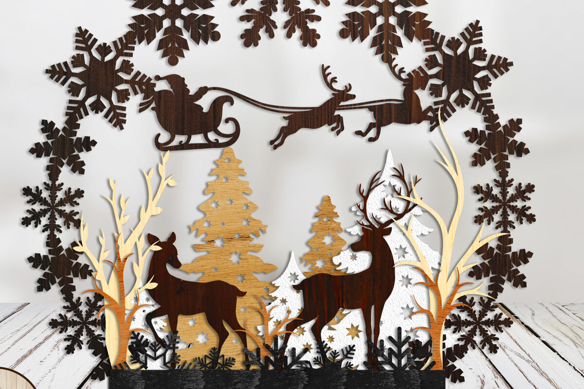 Σετ των 3 Intra απο ξύλο plywood 3mm-4mm πάχος Χριστουγεννιάτικο περίπτερο Ξύλο Πολυστρωματικό κομμένο Δίασταση 4x4 cm INTRAFABR-19756214