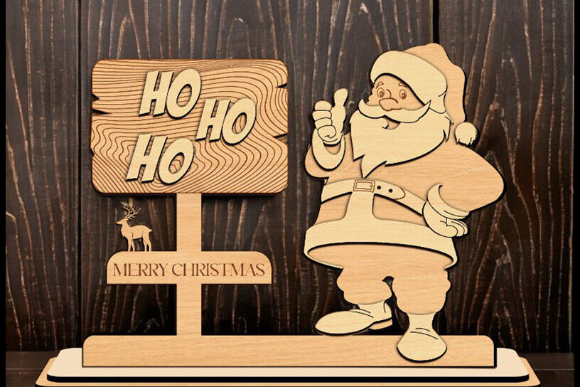 Σετ των 3 Intra απο ξύλο plywood 3mm-4mm πάχος Χριστουγεννιάτικου στολισμού Άγιου Βασίλη Δίασταση 8x8 cm INTRAFABR-120781040