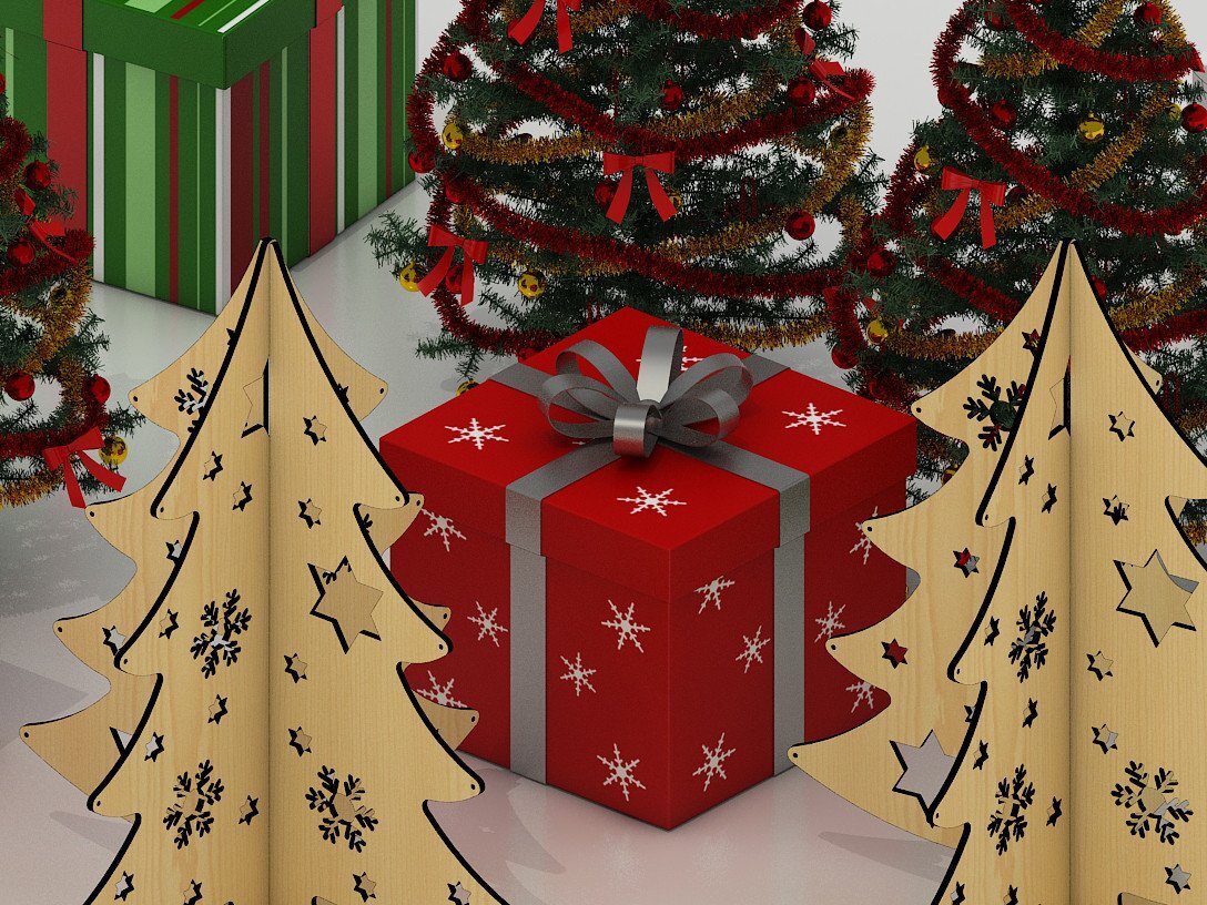 Intra απο ξύλο plywood 3mm-4mm πάχος Χριστουγεννιάτικα κομμένα όρθια δέντρα 2023 Δίασταση 30x20 cm INTRAFABR-39967916