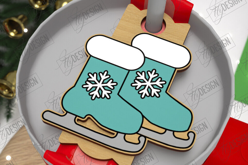 Σετ των 2 Intra απο ξύλο plywood 3mm-4mm πάχος Χριστούγεννα Stanley Topper | Ετικέτες ποτηριού Δίασταση 15x15 cm INTRAFABR-108442223