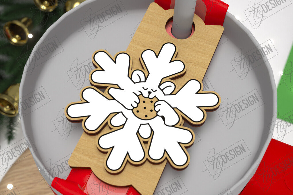 Σετ των 2 Intra απο ξύλο plywood 3mm-4mm πάχος Χριστούγεννα Stanley Topper | Ετικέτες ποτηριού Δίασταση 15x15 cm INTRAFABR-108442283