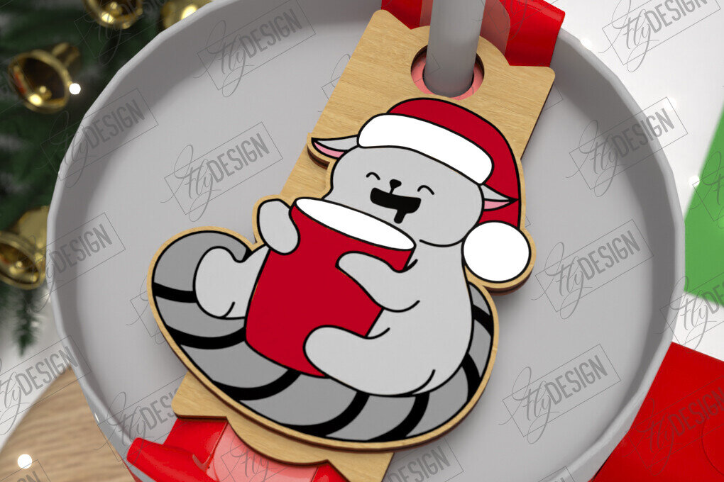 Σετ των 3 Intra απο ξύλο plywood 3mm-4mm πάχος Χριστούγεννα Stanley Topper | Ετικέτες ποτηριού Δίασταση 15x15 cm INTRAFABR-108442367