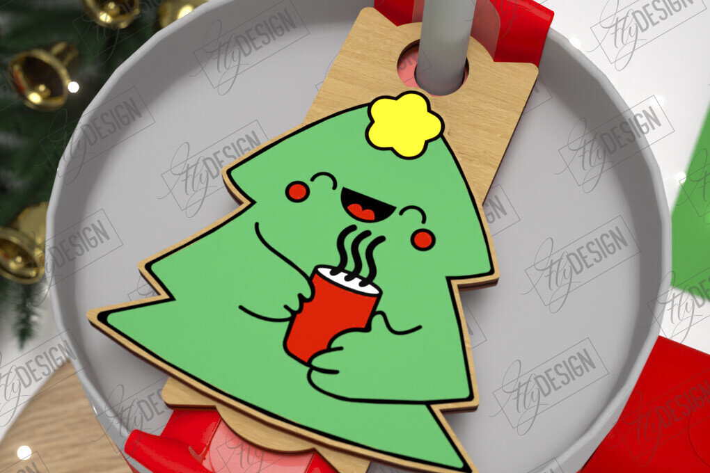 Σετ των 2 Intra απο ξύλο plywood 3mm-4mm πάχος Χριστούγεννα Stanley Topper | Ετικέτες ποτηριού Δίασταση 15x15 cm INTRAFABR-108442037