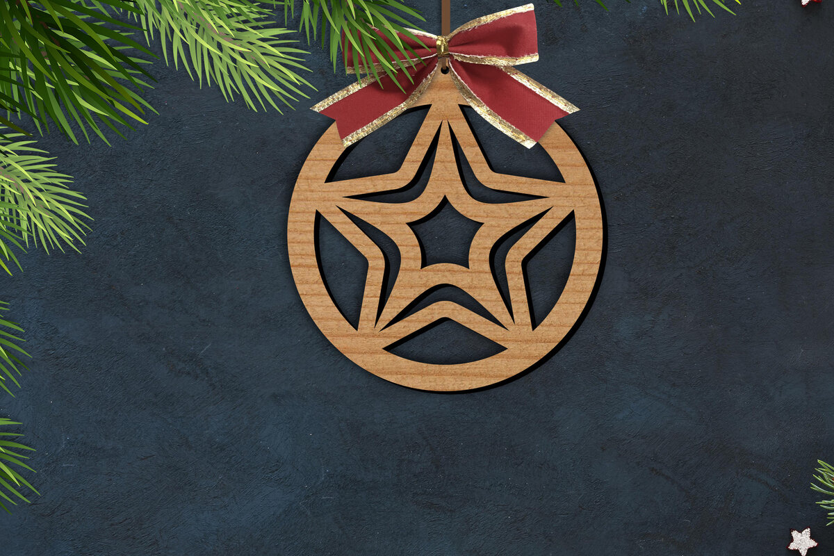 Σετ των 2 Intra απο ξύλο plywood 3mm-4mm πάχος Χριστουγεννιάτικη Αστέρια Μπάλα | Δίασταση 15x15 cm INTRAFABR-76134867