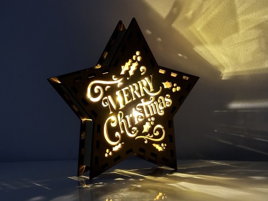 Σετ των 3 Intra απο ξύλο plywood 3mm-4mm πάχος Χριστουγεννιάτικο Αστέρι - Κηροπήγιο Δίασταση 15x15 cm INTRAFABR-107966248