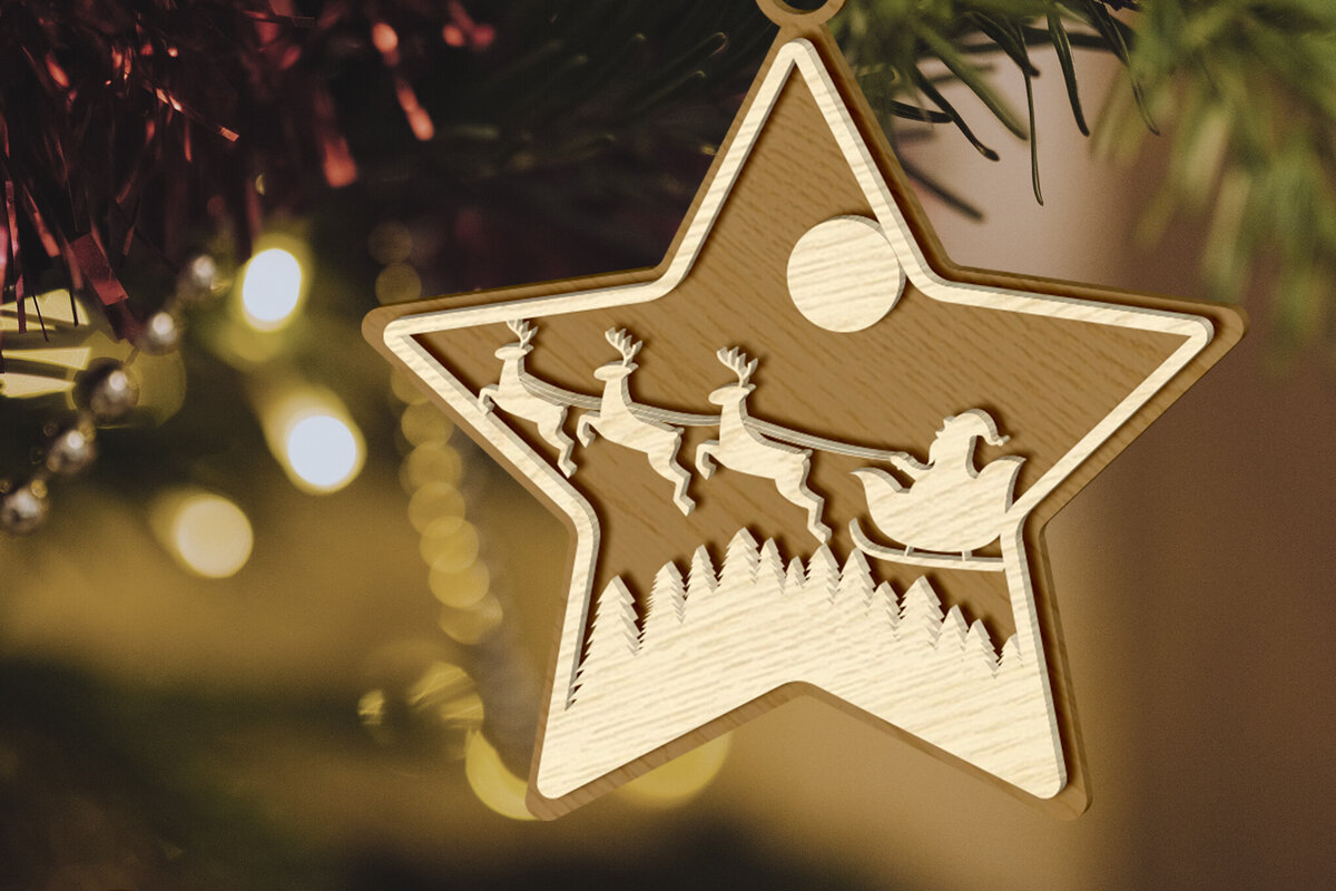 Σετ των 3 Intra απο ξύλο plywood 3mm-4mm πάχος Χριστουγεννιάτικο Αστέρι, Διακόσμηση Χριστουγεννιάτικου Δέντρου Δίασταση 4x4 cm INTRAFABR-84429176
