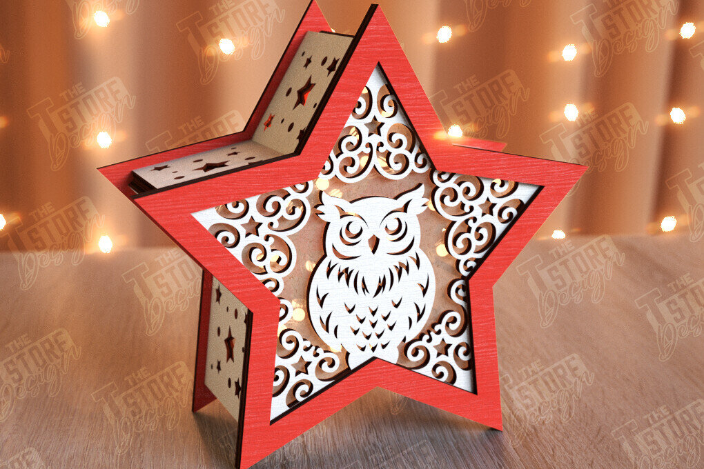 Σετ των 2 Intra απο ξύλο plywood 3mm-4mm πάχος Χριστουγεννιάτικο Αστέρι Φανάρι | Χριστουγεννιάτικη διακόσμηση Δίασταση 15x15 cm INTRAFABR-106380551