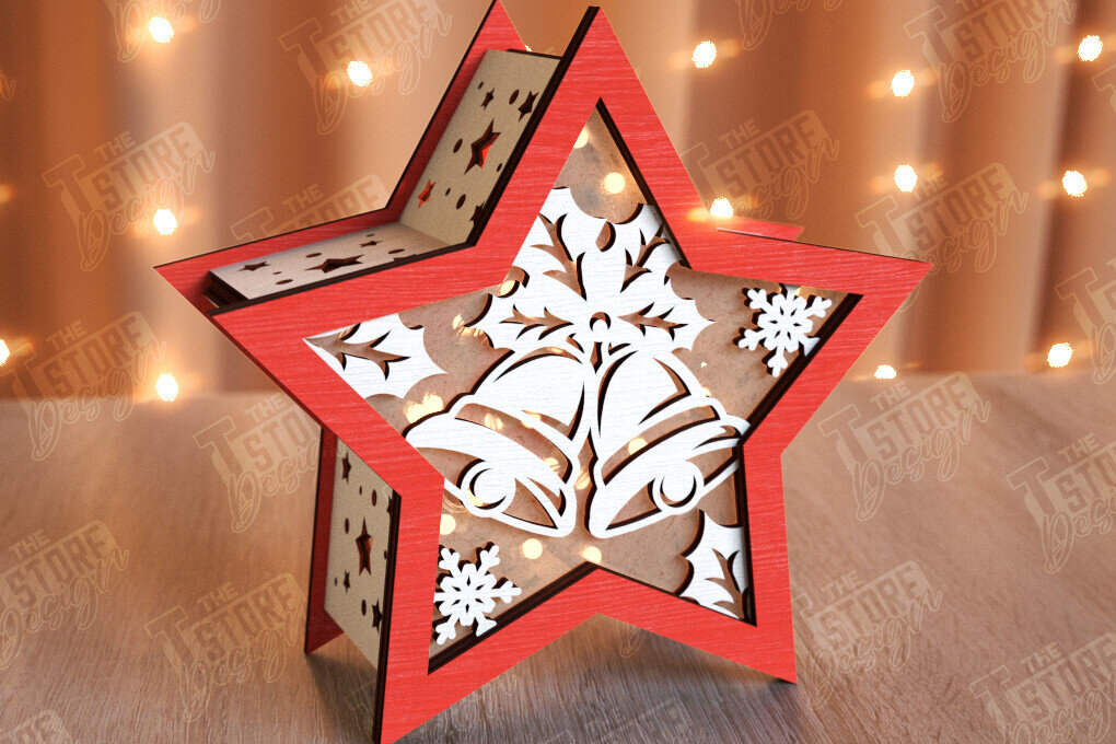 Σετ των 2 Intra απο ξύλο plywood 3mm-4mm πάχος Χριστουγεννιάτικο Αστέρι Φανάρι | Χριστουγεννιάτικη διακόσμηση Δίασταση 15x15 cm INTRAFABR-106380516