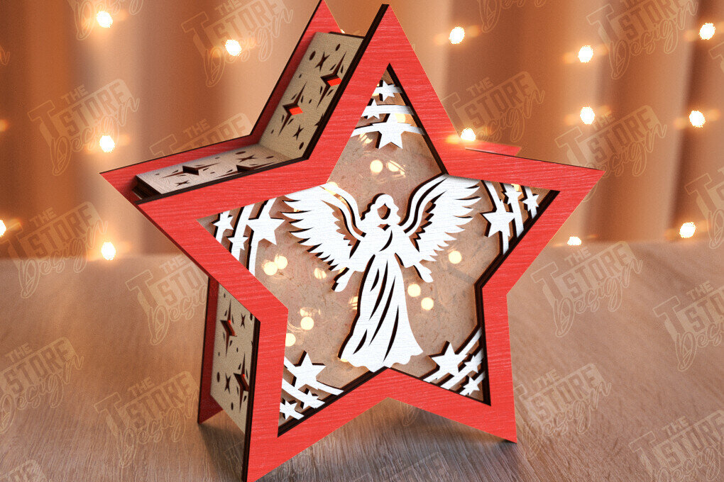 Σετ των 2 Intra απο ξύλο plywood 3mm-4mm πάχος Χριστουγεννιάτικο Αστέρι Φανάρι | Χριστουγεννιάτικη διακόσμηση Δίασταση 15x15 cm INTRAFABR-106380524