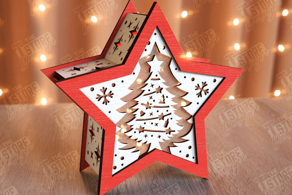 Σετ των 2 Intra απο ξύλο plywood 3mm-4mm πάχος Χριστουγεννιάτικο Αστέρι Φανάρι | Χριστουγεννιάτικη διακόσμηση Δίασταση 15x15 cm INTRAFABR-106380531