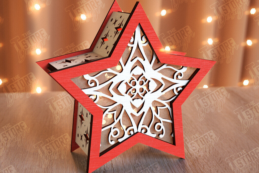 Σετ των 2 Intra απο ξύλο plywood 3mm-4mm πάχος Χριστουγεννιάτικο Αστέρι Φανάρι | Χριστουγεννιάτικη διακόσμηση Δίασταση 15x15 cm INTRAFABR-106380533