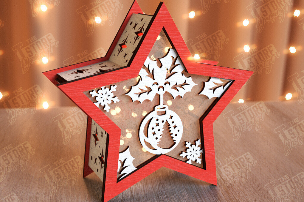 Σετ των 2 Intra απο ξύλο plywood 3mm-4mm πάχος Χριστουγεννιάτικο Αστέρι Φανάρι | Χριστουγεννιάτικη διακόσμηση Δίασταση 15x15 cm INTRAFABR-106380538