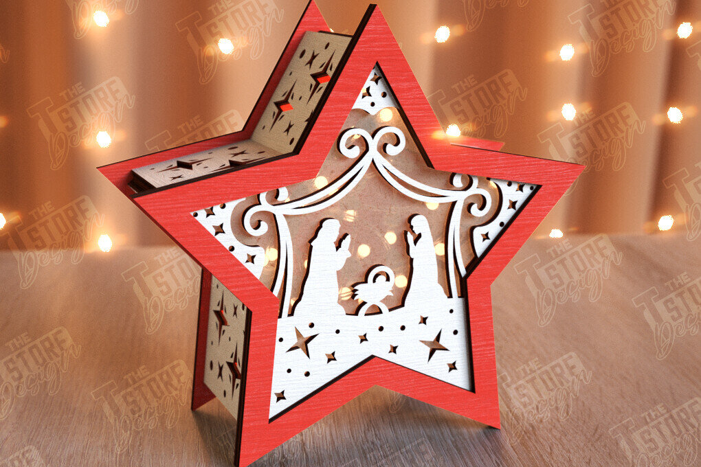 Σετ των 2 Intra απο ξύλο plywood 3mm-4mm πάχος Χριστουγεννιάτικο Αστέρι Φανάρι | Χριστουγεννιάτικη διακόσμηση Δίασταση 15x15 cm INTRAFABR-106380542