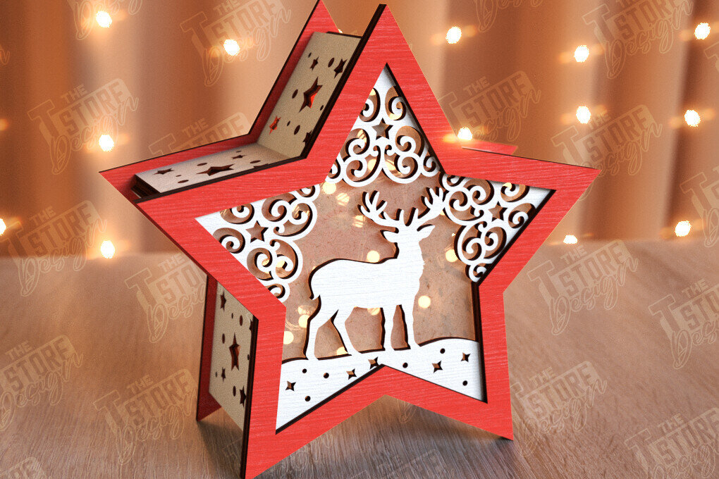 Σετ των 2 Intra απο ξύλο plywood 3mm-4mm πάχος Χριστουγεννιάτικο Αστέρι Φανάρι | Χριστουγεννιάτικη διακόσμηση Δίασταση 15x15 cm INTRAFABR-106380546