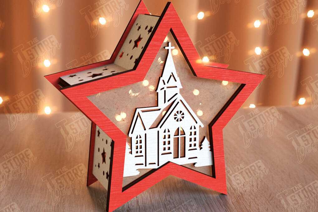 Σετ των 2 Intra απο ξύλο plywood 3mm-4mm πάχος Χριστουγεννιάτικο Αστέρι Φανάρι | Χριστουγεννιάτικη διακόσμηση Δίασταση 15x15 cm INTRAFABR-106380513