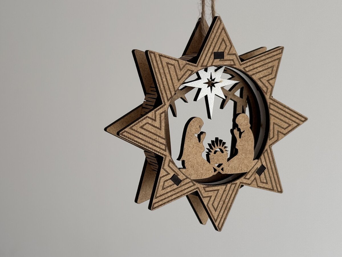 Σετ των 3 Intra απο ξύλο plywood 3mm-4mm πάχος Χριστουγεννιάτικο στολίδι αστεριών - Γέννηση Δίασταση 3x3 cm INTRAFABR-109662664