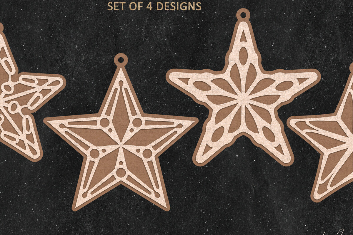 Σετ των 3 Intra απο ξύλο plywood 3mm-4mm πάχος Χριστουγεννιάτικο στολίδι με αστέρι , Star Cookie Δίασταση 8x8 cm INTRAFABR-112221334