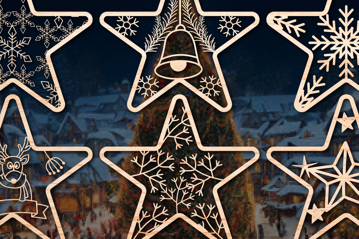 Σετ των 3 Intra απο ξύλο plywood 3mm-4mm πάχος Χριστουγεννιάτικα στολίδια Δίασταση 25x25 cm INTRAFABR-53270776