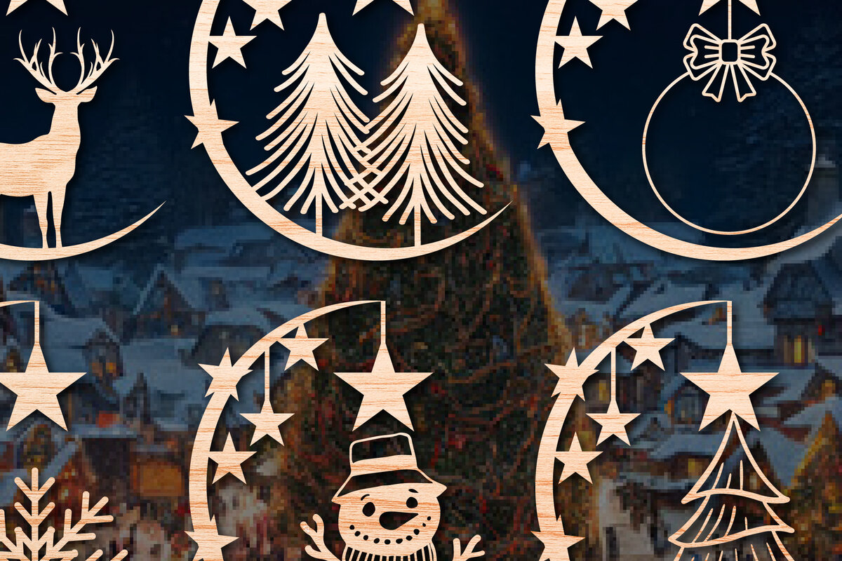 Σετ των 2 Intra απο ξύλο plywood 3mm-4mm πάχος Χριστουγεννιάτικα στολίδια Δίασταση 25x25 cm INTRAFABR-53281389