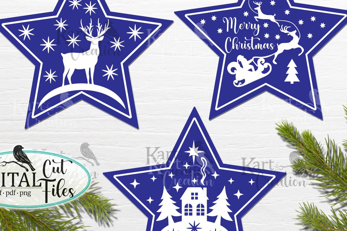 Σετ των 2 Intra απο ξύλο plywood 3mm-4mm πάχος Christmas Stars  Cricut Δίασταση 15x15 cm INTRAFABR-43280548
