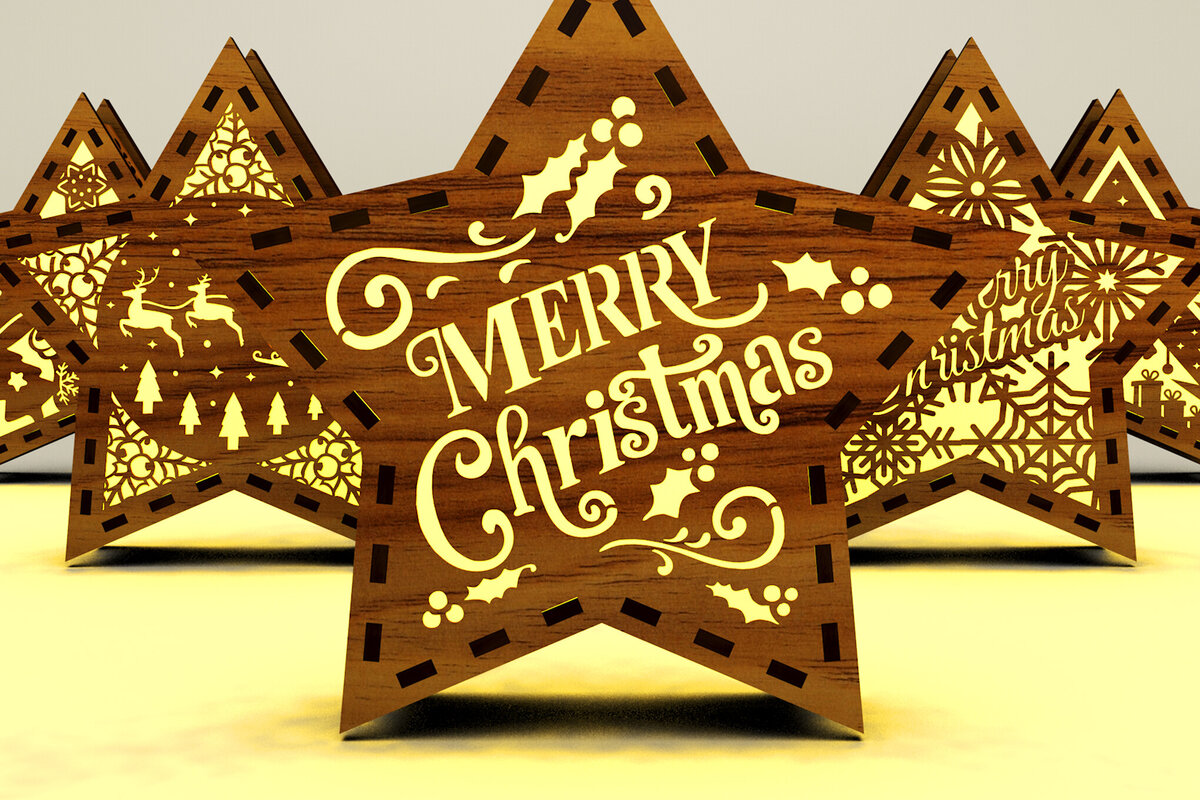 Σετ των 2 Intra απο ξύλο plywood 3mm-4mm πάχος κεριών Christmas Stars Δίασταση 15x15 cm INTRAFABR-107966485