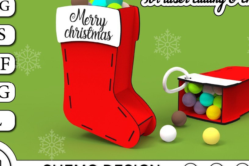 Σετ των 2 Intra απο ξύλο plywood 3mm-4mm πάχος Χριστουγεννιάτικη κάλτσα για Δίασταση 15x15 cm INTRAFABR-37888012