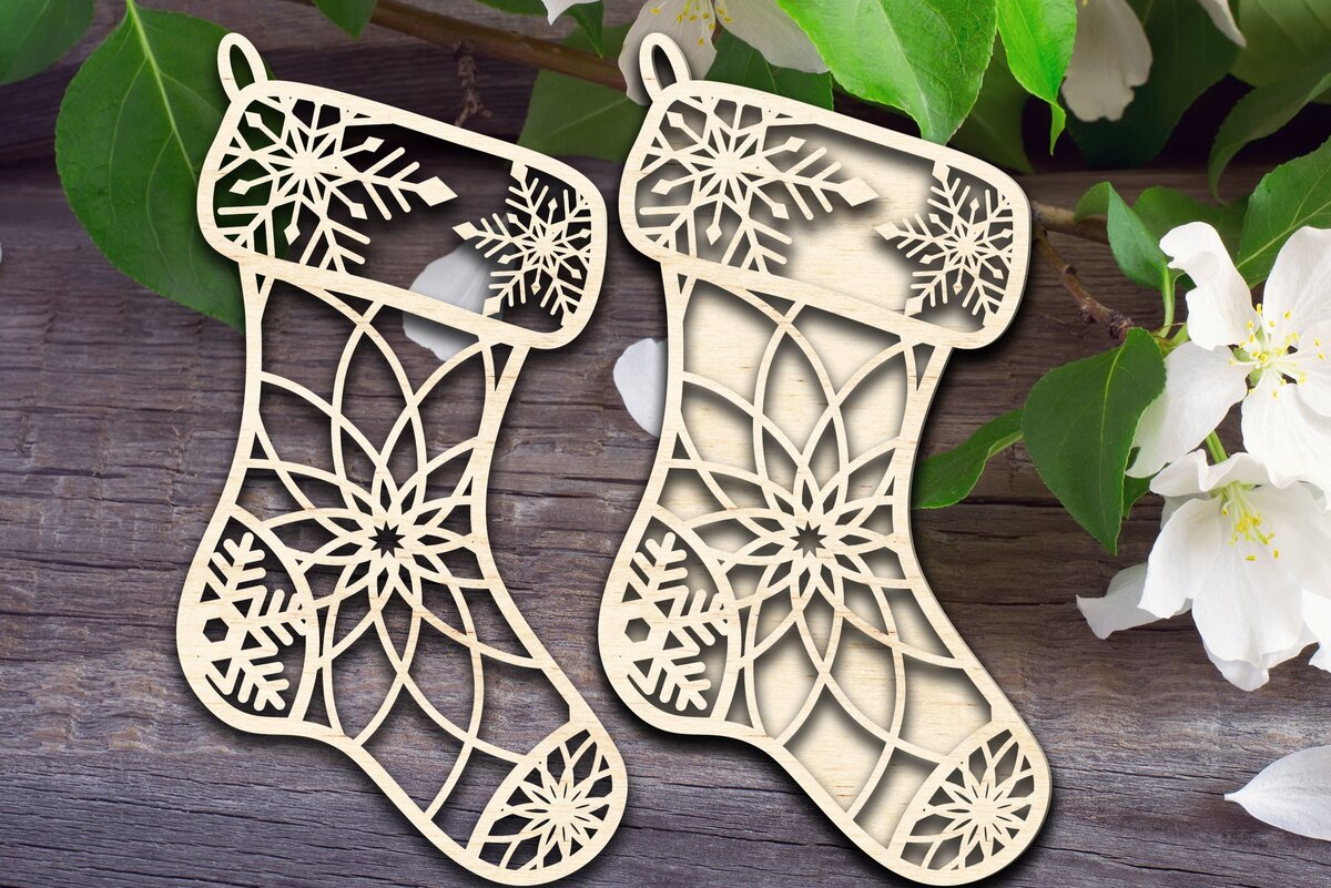 Σετ των 3 Intra απο ξύλο plywood 3mm-4mm πάχος Χριστουγεννιάτικο στολίδι κάλτσας Δίασταση 8x8 cm INTRAFABR-34291619