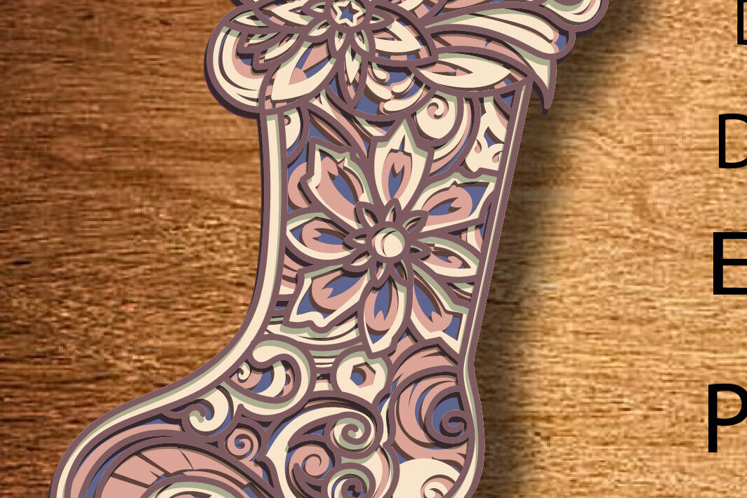 Intra απο ξύλο plywood 3mm-4mm πάχος Χριστουγεννιάτικες κάλτσες 3D Layered Δίασταση 30x20 cm INTRAFABR-82353108