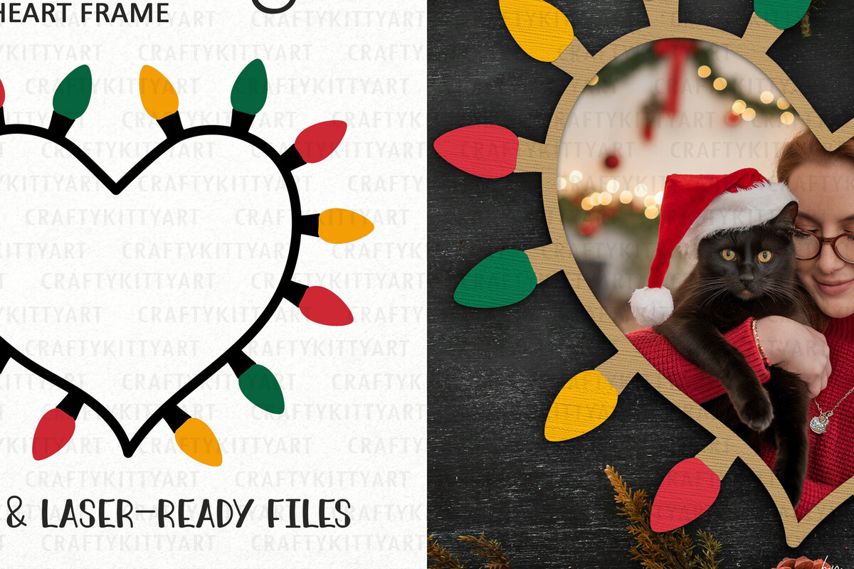 Σετ των 3 Intra απο ξύλο plywood 3mm-4mm πάχος Χριστουγεννιάτικη κορνίζα λέιζερ Light Heart Δίασταση 7x7 cm INTRAFABR-110780232