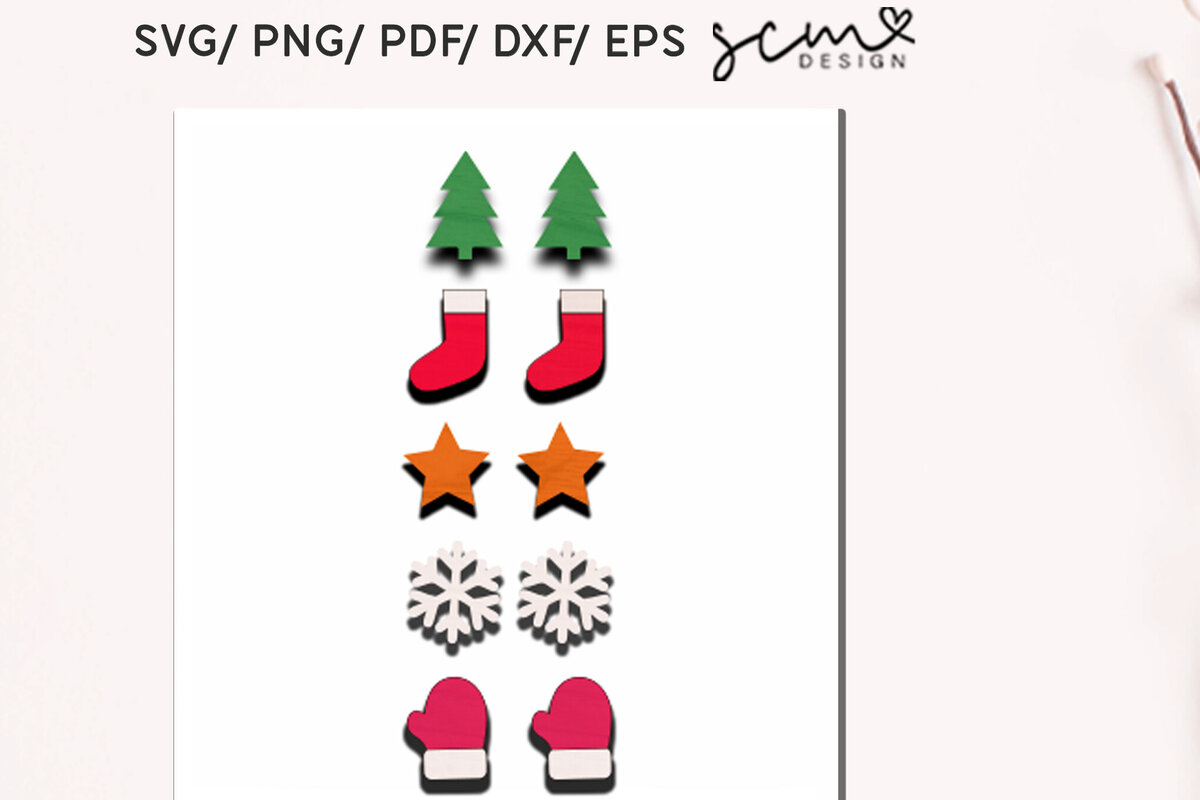 Σετ των 3 Intra απο ξύλο plywood 3mm-4mm πάχος Χριστουγεννιάτικο σκουλαρίκι  Cut Fil Δίασταση 3x3 cm INTRAFABR-110074032