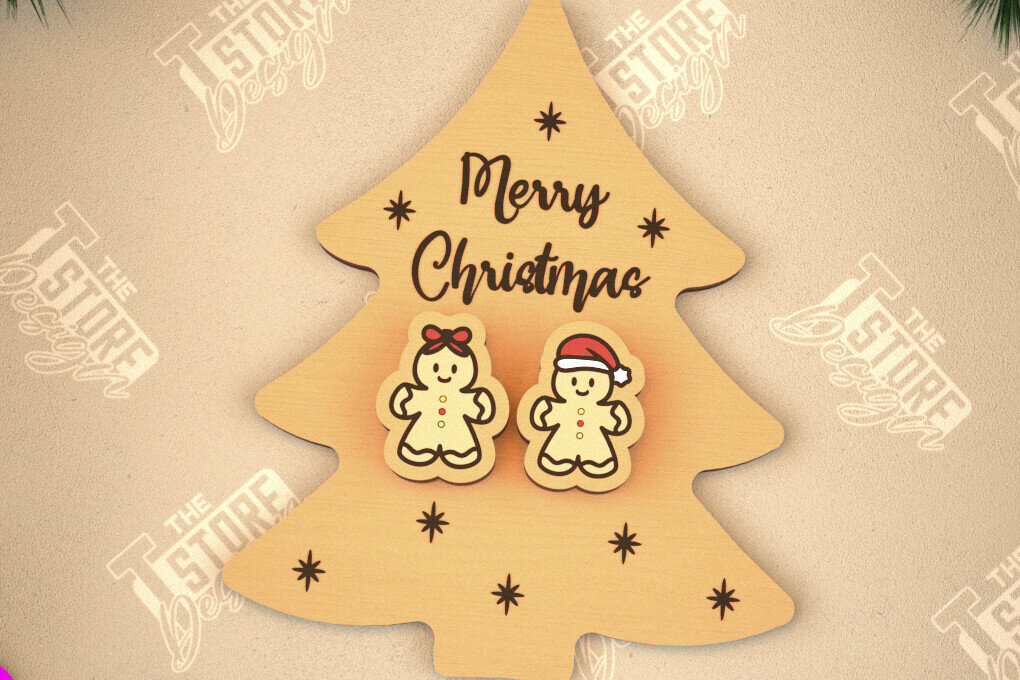 Σετ των 3 Intra απο ξύλο plywood 3mm-4mm πάχος Χριστουγεννιάτικα καρφωτά σκουλαρίκια | Σχεδιασμός κοσμημάτων Δίασταση 3x3 cm INTRAFABR-105341417