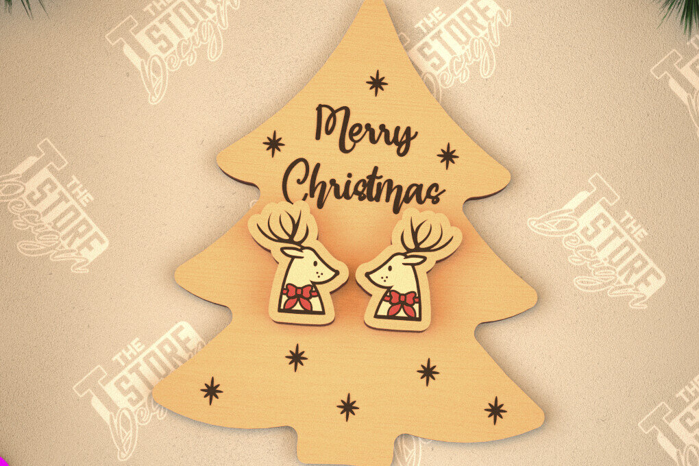 Σετ των 3 Intra απο ξύλο plywood 3mm-4mm πάχος Χριστουγεννιάτικα καρφωτά σκουλαρίκια | Σχεδιασμός κοσμημάτων Δίασταση 3x3 cm INTRAFABR-105341422