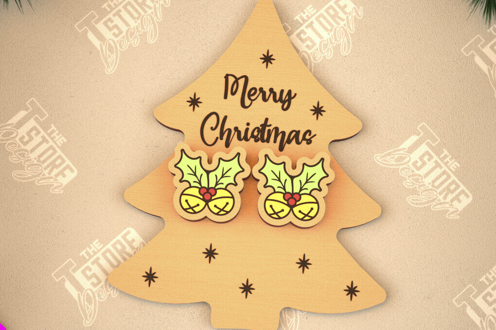 Σετ των 3 Intra απο ξύλο plywood 3mm-4mm πάχος Χριστουγεννιάτικα καρφωτά σκουλαρίκια | Σχεδιασμός κοσμημάτων Δίασταση 3x3 cm INTRAFABR-105341435