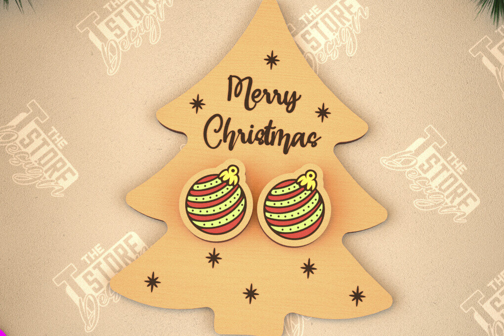 Σετ των 3 Intra απο ξύλο plywood 3mm-4mm πάχος Χριστουγεννιάτικα καρφωτά σκουλαρίκια | Σχεδιασμός κοσμημάτων Δίασταση 3x3 cm INTRAFABR-105341448