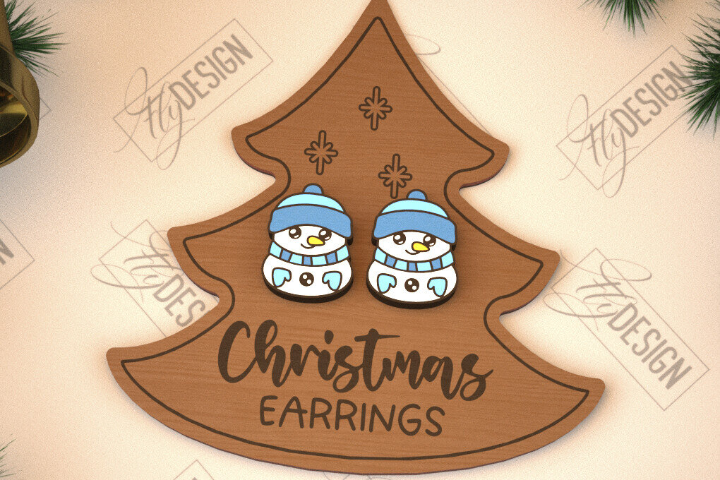 Σετ των 3 Intra απο ξύλο plywood 3mm-4mm πάχος Χριστουγεννιάτικα καρφωτά σκουλαρίκια | Σχεδιασμός κοσμημάτων Δίασταση 3x3 cm INTRAFABR-105339629