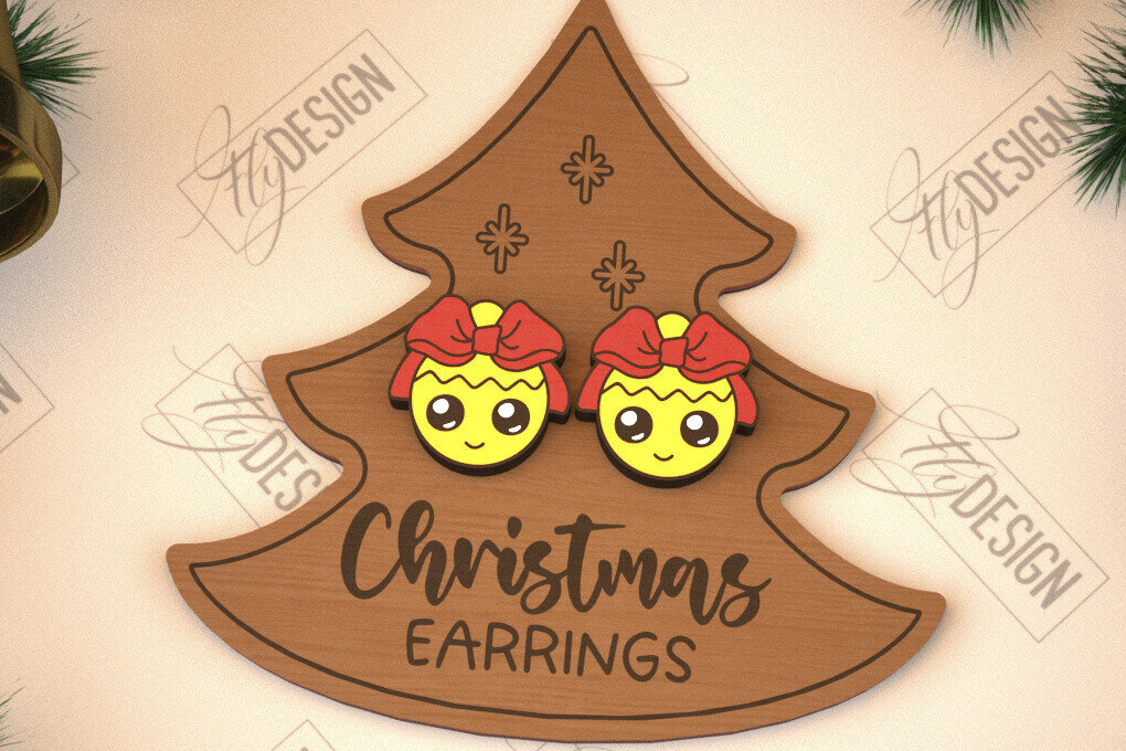 Σετ των 3 Intra απο ξύλο plywood 3mm-4mm πάχος Χριστουγεννιάτικα καρφωτά σκουλαρίκια | Σχεδιασμός κοσμημάτων Δίασταση 3x3 cm INTRAFABR-105339644