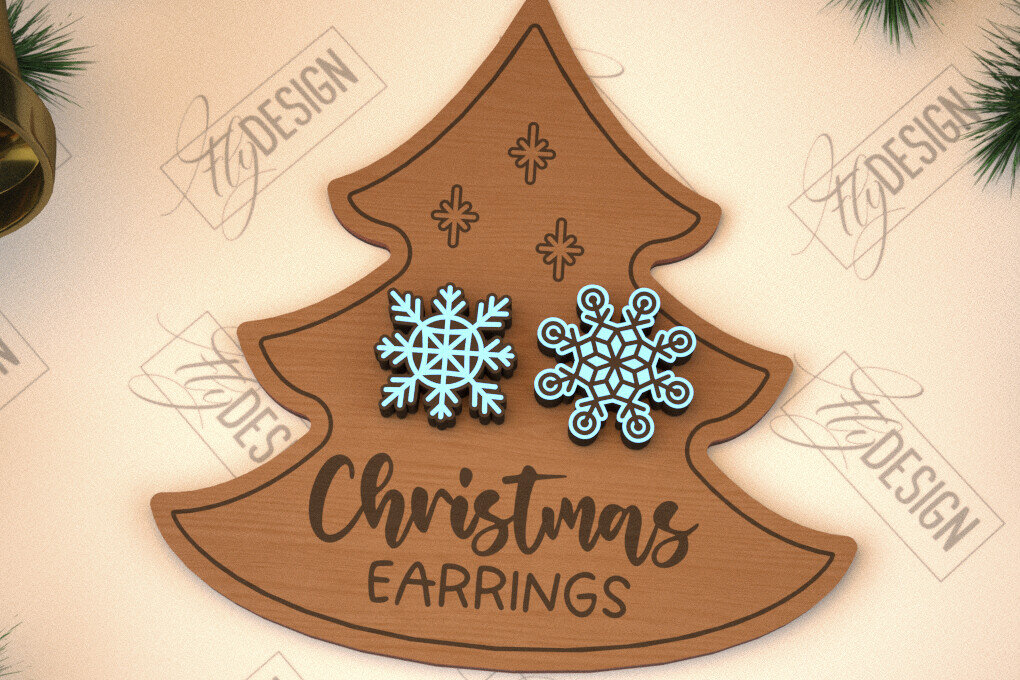 Σετ των 3 Intra απο ξύλο plywood 3mm-4mm πάχος Χριστουγεννιάτικα καρφωτά σκουλαρίκια | Σχεδιασμός κοσμημάτων Δίασταση 3x3 cm INTRAFABR-105339659