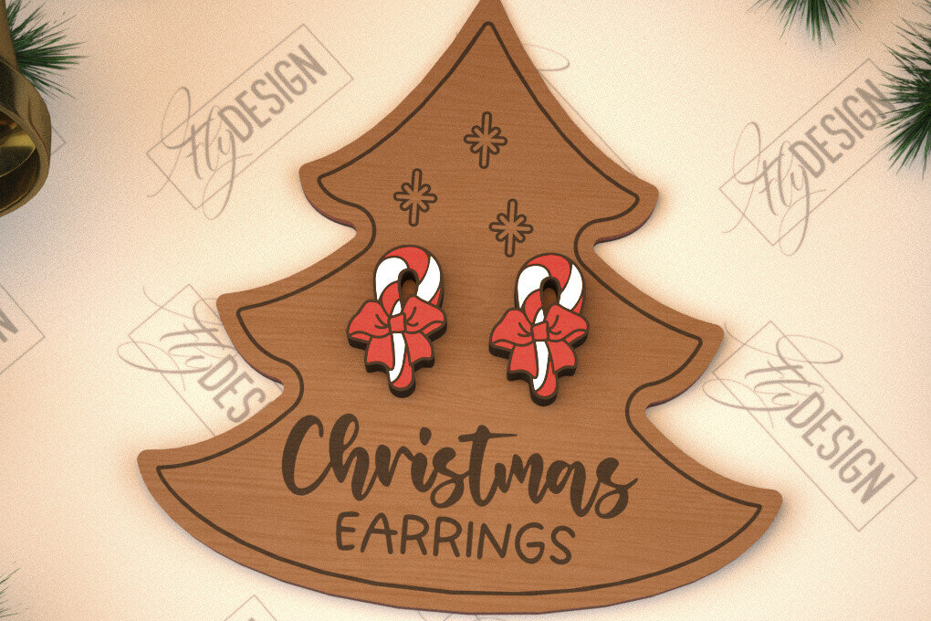 Σετ των 3 Intra απο ξύλο plywood 3mm-4mm πάχος Χριστουγεννιάτικα καρφωτά σκουλαρίκια | Σχεδιασμός κοσμημάτων Δίασταση 3x3 cm INTRAFABR-105339689