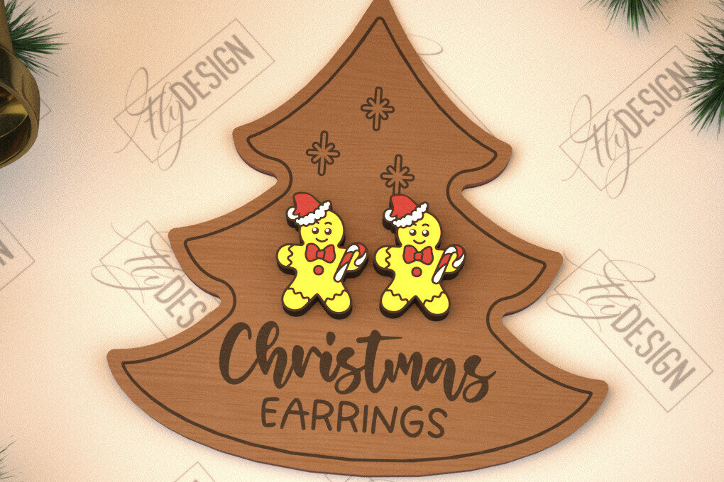 Σετ των 3 Intra απο ξύλο plywood 3mm-4mm πάχος Χριστουγεννιάτικα καρφωτά σκουλαρίκια | Σχεδιασμός κοσμημάτων Δίασταση 3x3 cm INTRAFABR-105339702