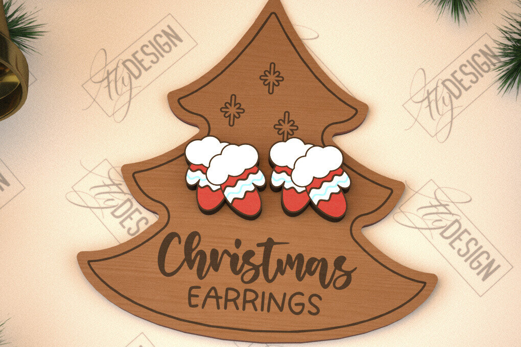 Σετ των 3 Intra απο ξύλο plywood 3mm-4mm πάχος Χριστουγεννιάτικα καρφωτά σκουλαρίκια | Σχεδιασμός κοσμημάτων Δίασταση 3x3 cm INTRAFABR-105339726